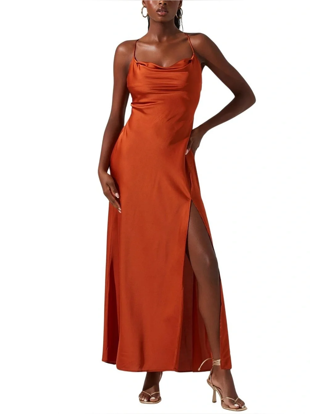 Astr Satin Gaia Midi Dress - Rust Orange